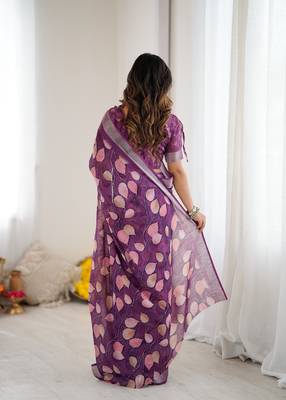linen patta printed saree 4