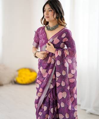 linen patta printed saree 5