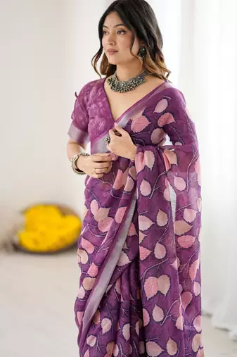 linen patta printed saree
