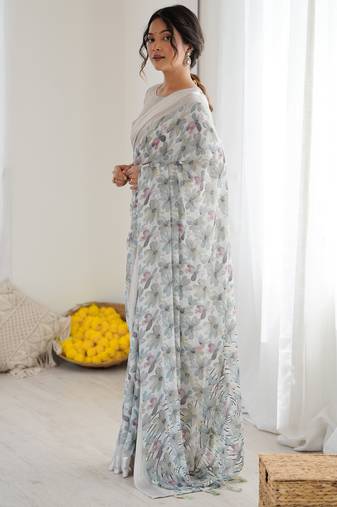 bright moss satin patta printed saree