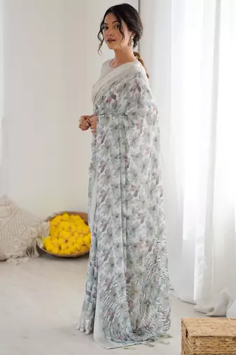 bright moss satin patta printed saree
