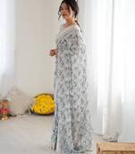 bright moss satin patta printed saree