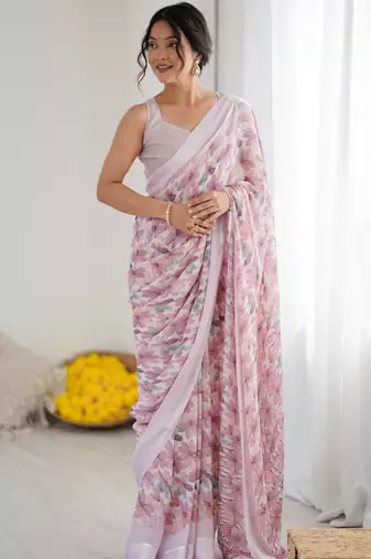 bright moss satin patta printed saree