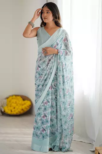bright moss satin patta printed saree
