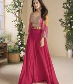 orange pink colour jacket style palazzo readymade suit set for festive