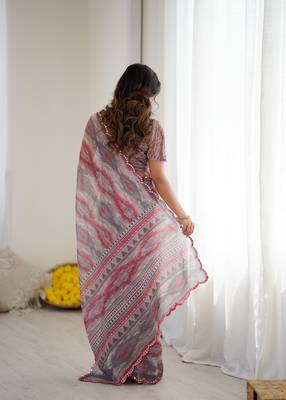 georgette printed saree with mirror work border 4