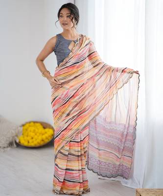 georgette printed saree with mirror work border 1