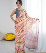 georgette printed saree with mirror work border