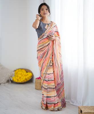 georgette printed saree with mirror work border 3