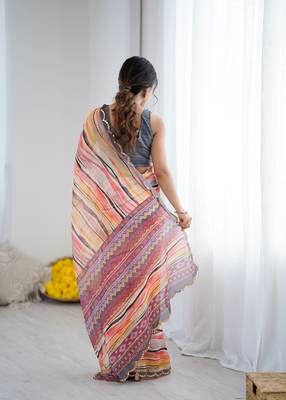 georgette printed saree with mirror work border 4