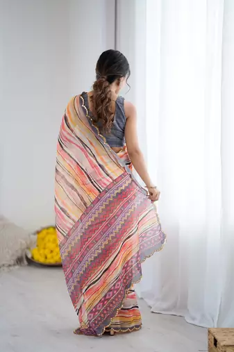 georgette printed saree with mirror work border