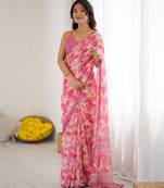 georgette printed saree with mirror work border