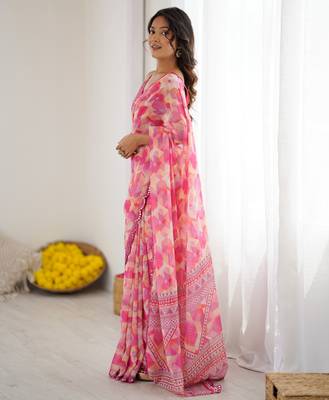 georgette printed saree with mirror work border 3