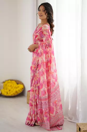 georgette printed saree with mirror work border