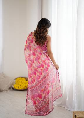 georgette printed saree with mirror work border 4