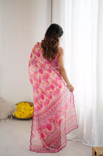 georgette printed saree with mirror work border