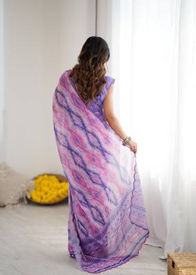 georgette printed saree with mirror work border 5