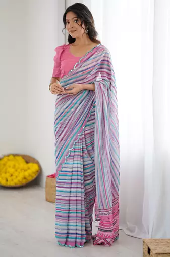 georgette printed saree with mirror work border