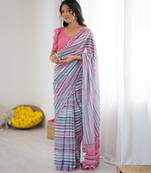 georgette printed saree with mirror work border