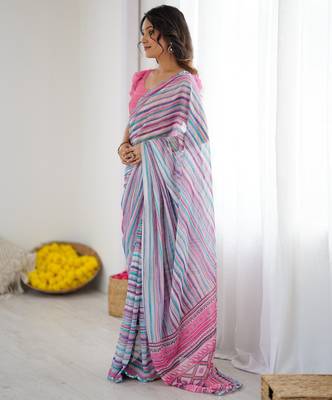 georgette printed saree with mirror work border 3