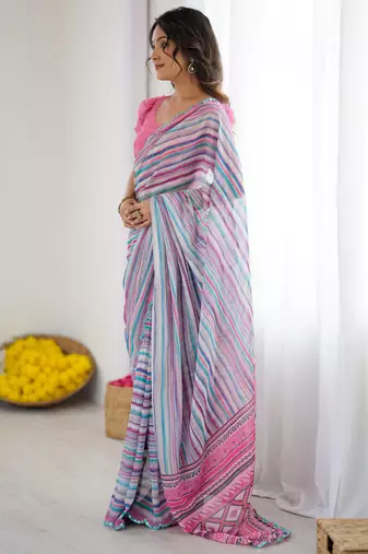 georgette printed saree with mirror work border