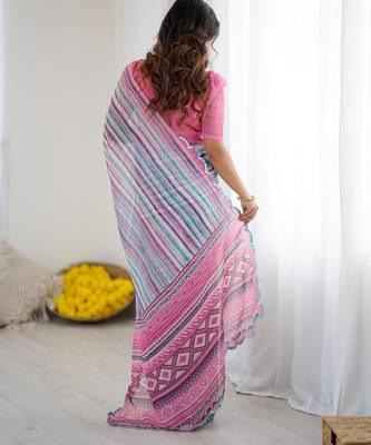 georgette printed saree with mirror work border 4