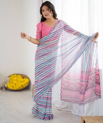 georgette printed saree with mirror work border 5