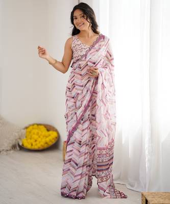 georgette printed saree with mirror work border 1