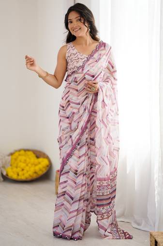 georgette printed saree with mirror work border
