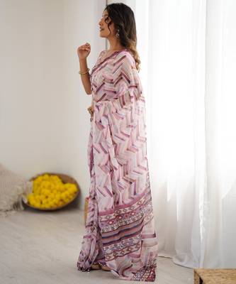 georgette printed saree with mirror work border 3