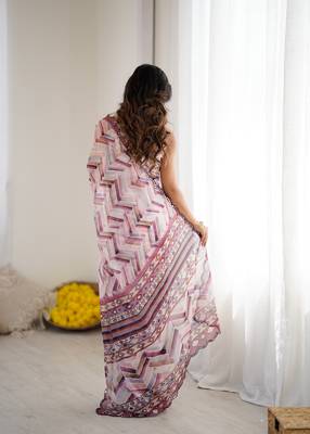 georgette printed saree with mirror work border 5