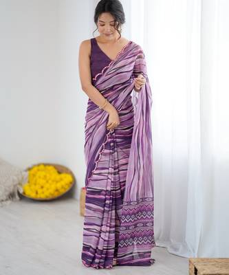 georgette printed saree with mirror work border 3