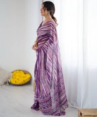 georgette printed saree with mirror work border 4