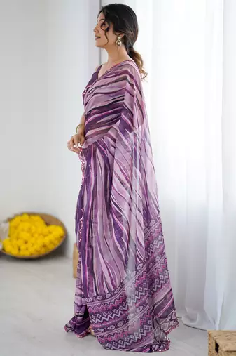georgette printed saree with mirror work border