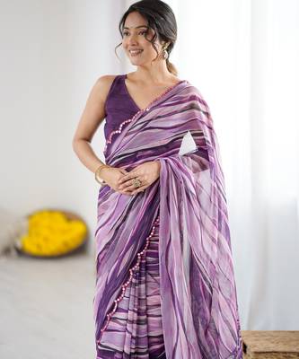 georgette printed saree with mirror work border 6