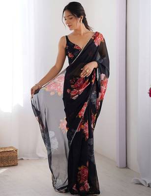 georgette printed saree with moti lace border 3