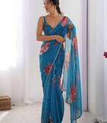georgette printed saree with moti lace border