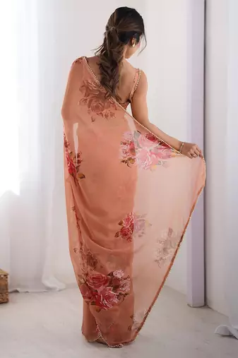 georgette printed saree with moti lace border