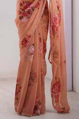 georgette printed saree with moti lace border