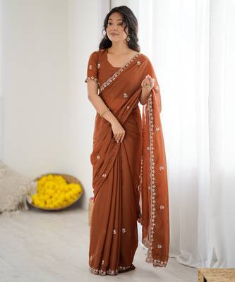 embellished star georgette embroidery work and moti work saree 3
