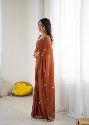 embellished star georgette embroidery work and moti work saree 4