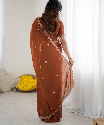 embellished star georgette embroidery work and moti work saree 5