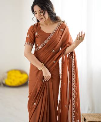 embellished star georgette embroidery work and moti work saree 6