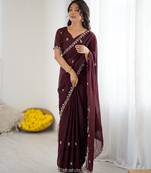 embellished star georgette embroidery work and moti work saree