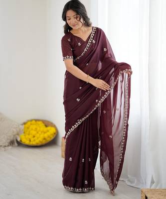 embellished star georgette embroidery work and moti work saree 3