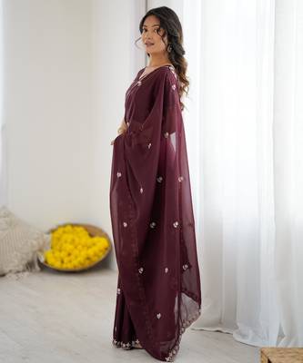 embellished star georgette embroidery work and moti work saree 4