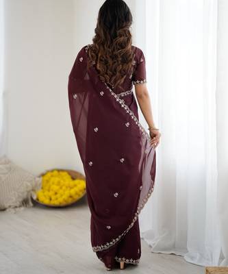 embellished star georgette embroidery work and moti work saree 5