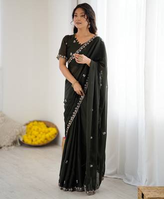 embellished star georgette embroidery work and moti work saree 1