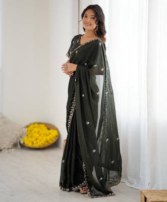embellished star georgette embroidery work and moti work saree 4