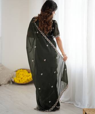 embellished star georgette embroidery work and moti work saree 5